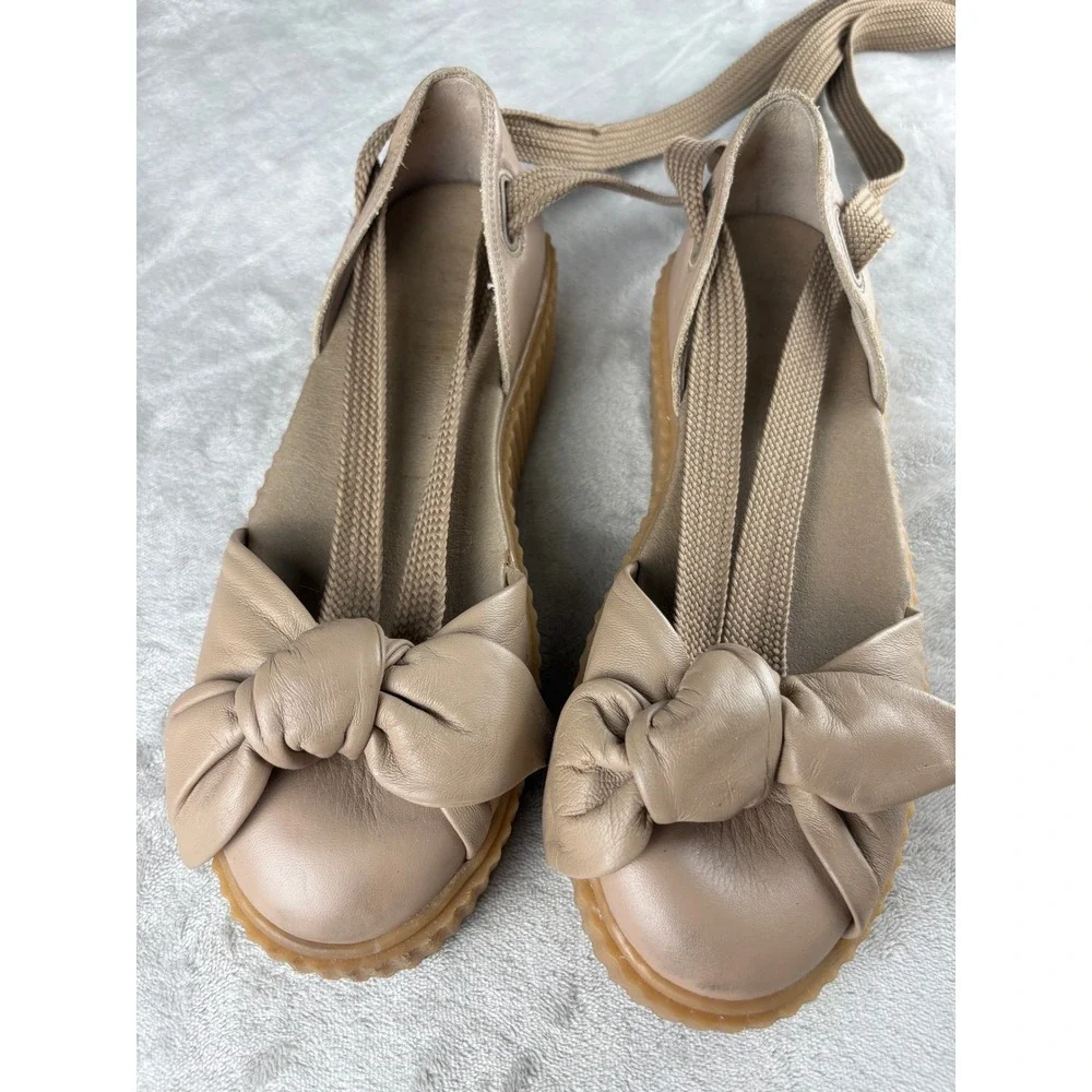Puma Fenty Rihanna Creeper Bow Sandals Tan Leather Lace Up Platform 365794 03 9